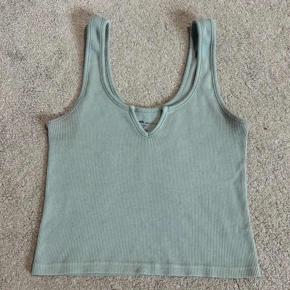 Brandy Melville Green Ribbed Tank with Neck Detail